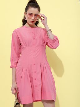 TOKYO TALKIES - Round Neck Knife Pleats A-Line Dress