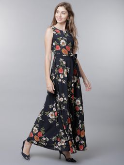 TOKYO TALKIES - Black Floral Printed Maxi Dress (Set of 2)