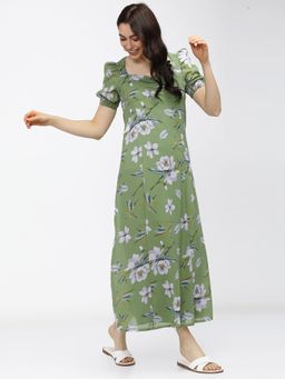 TOKYO TALKIES - Womens Green Floral Maxi Dress