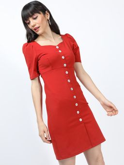 TOKYO TALKIES - Womens Orange Fitted Mini Dress