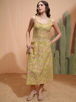 TOKYO TALKIES - Womens Floral Buttondown A-Line Midi Dress