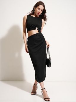 TOKYO TALKIES - Womens Black Side Cutout Midi Dress