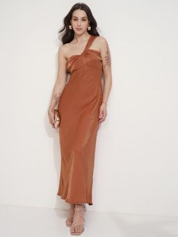 TOKYO TALKIES - Womens Shimmery Copper Halter Neck Maxi Dress