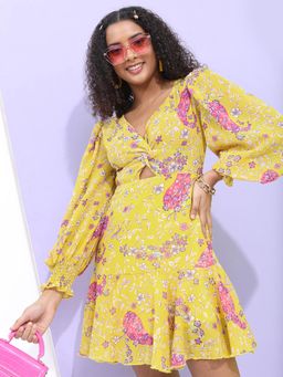 TOKYO TALKIES - Yellow Floral Short Dress
