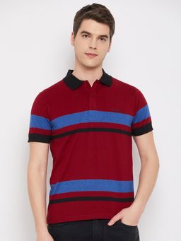 Club York - Men Red Striper Polo Collar T-Shirt