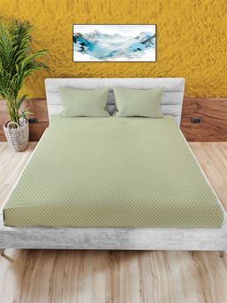 Mayfair Homes London - 100% Cotton 180TC King Bedsheet with 2 Pillow Covers Geometric Olive