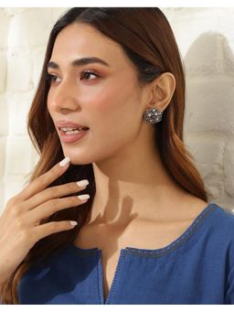 Fabindia - Sterling Silver Plating Wine Stone Studs Earrings