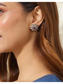 Fabindia - Sterling Silver Wine Studs Earrings