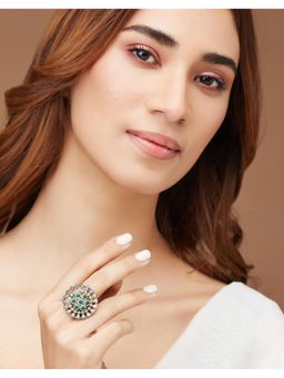 Fabindia - Metal Ring With Green Stone