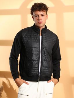 Campus Sutra - Men'S Black Quilted Detail Zip-Front Jacket