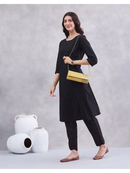 Fabindia - Gold Polyester Clutch with Detachable Strap (L)