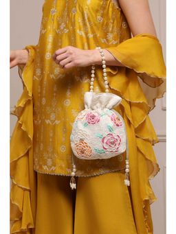 Biba - Women Off White Fabric Potli Bag