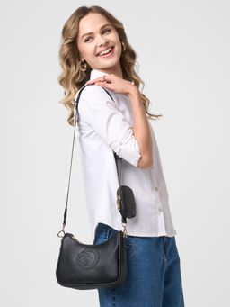 Caprese - Monroe Women Black Medium Sleek Sling Bag with Detachable Strap & Pouch