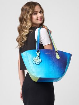 Caprese - Marilyn Women Blue Large Satchel Bag With Detachable Strap with Flower Charm