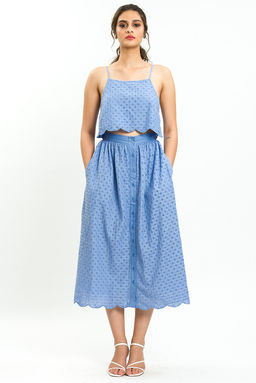How When Wear - Blue Broderie Scallop Skirt