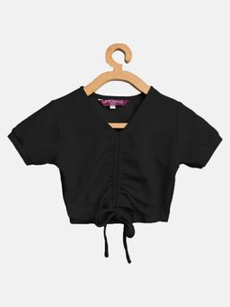 Uptownie - Girls Stretchable Polyester V-Neck Half Sleeves Black Crop Top