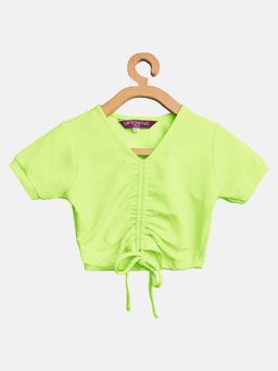 Uptownie - Girls Stretchable Polyester V-Neck Half Sleeves Green Crop Top