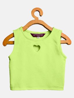 Uptownie - Girls Stretchable Polyester Round Neck Sleeveless Green Crop Top