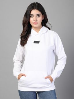 RIGO - Women White Oversized Printed Fleece Hoodie