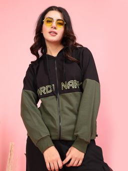 RIGO - Women Olive Fleece Colorblocked Printed Jacket