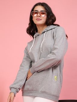 RIGO - Women Grey Melange Fleece Solid Hoodie