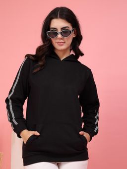 RIGO - Women Black Fleece Solid Hoodie