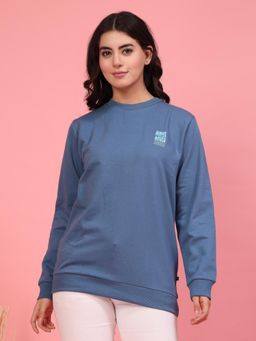 RIGO - Women Light Blue Printed Oversized Sweatshirt