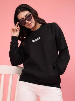 RIGO - Women Black Printed Oversized Sweatshirt