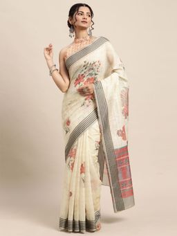Odette - Womens Soft Silk Yellow Printed Designer Saree with Unstitched Blouse