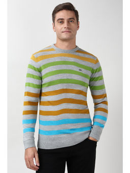 Peter England - Men Multicolor Stripe Crew Neck Sweater