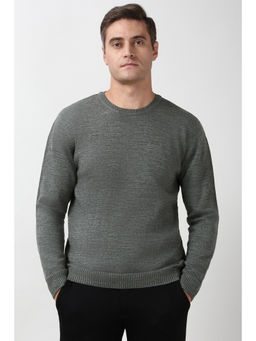Peter England - Men Grey Solid Crew Neck Sweater