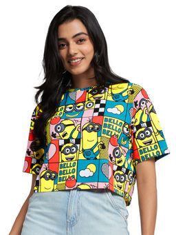 The Souled Store - Multi-Color Minions Stay Weird Stay Happy Oversized Crop T-Shirt for Women