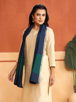 Fabindia - Teal Cotton Blend Hand Woven Stole