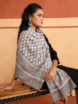 Fabindia - Grey Cotton Hand Block Printed Stole