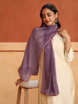 Fabindia - Mauve Cotton Silk Embroidered Stole