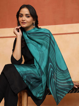 Fabindia - Turquoise Silk Printed Stole