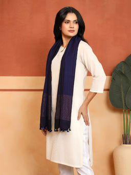 Fabindia - Navy Cotton Blend Hand Woven Stole