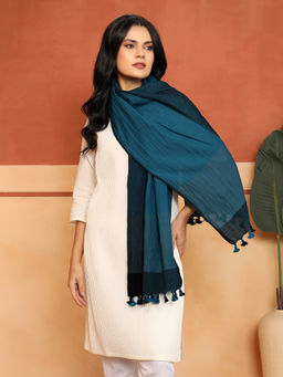 Fabindia - Teal Cotton Blend Hand Woven Stole