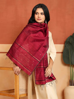 Fabindia - Maroon Silk Blend Hand Woven Stole