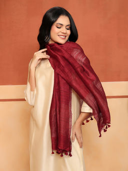 Fabindia - Maroon Silk Blend Hand Woven Stole