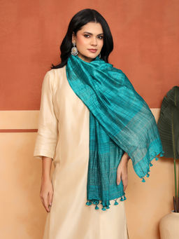 Fabindia - Turquoise Silk Blend Hand Woven Stole
