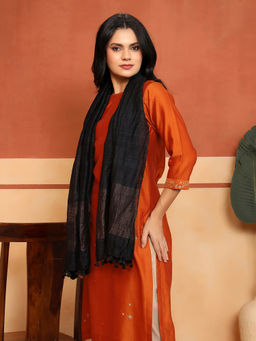Fabindia - Black Silk Blend Hand Woven Stole