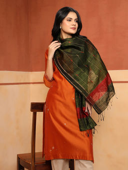 Fabindia - Bottle Green Silk Blend Jamdani Stole