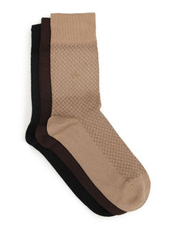 Arrow - Mens Geometric Patterned Knit Mid-Calf Socks Beige