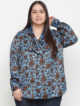 Oxolloxo - Muffin Blue Floral Print Stylish Plus Size Women Top