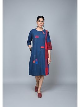EARTHWEAR - Checks Hand Embroidered Handloom Multicolor Midi Dress