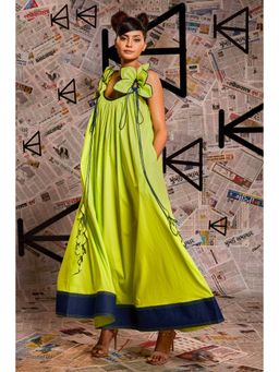 Echke - Neon Green Floral Detailing Long Dress