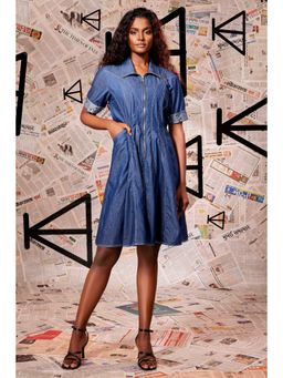 Echke - Blue Cotton Denim Shirt Dress