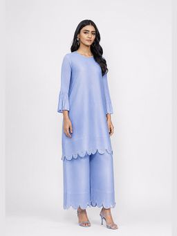 O-PAP STYLE - Women Blue Pleated Pearl Tunic with Pant