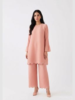 O-PAP STYLE - Women Pink Pleated Pearl Tunic with Pant